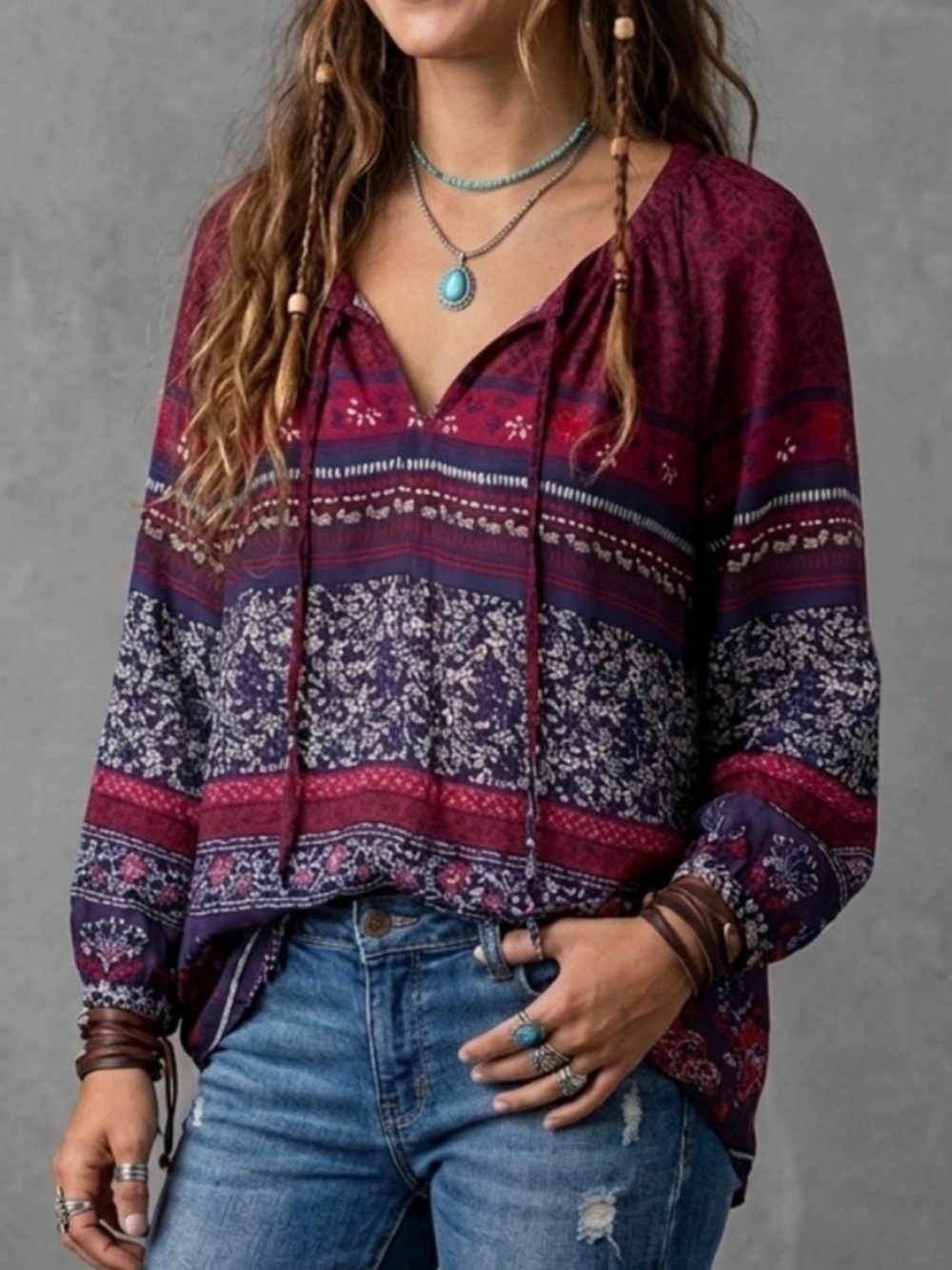 Beach Lunch Lounge Floral Striped Patterned Tunic Top Size Small 3/4 Sleeve